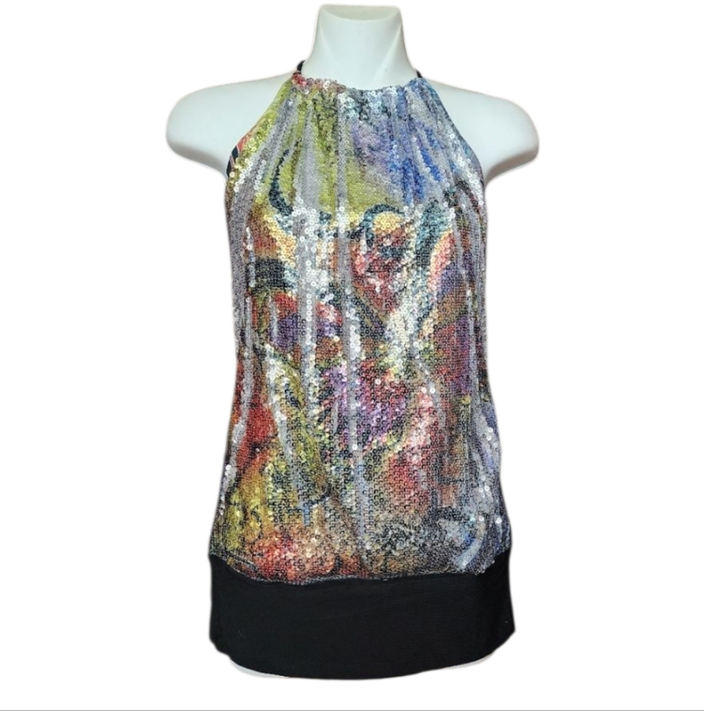 Vintage Body Central Halter Sequin Tank Top By Body Central With Black Trim